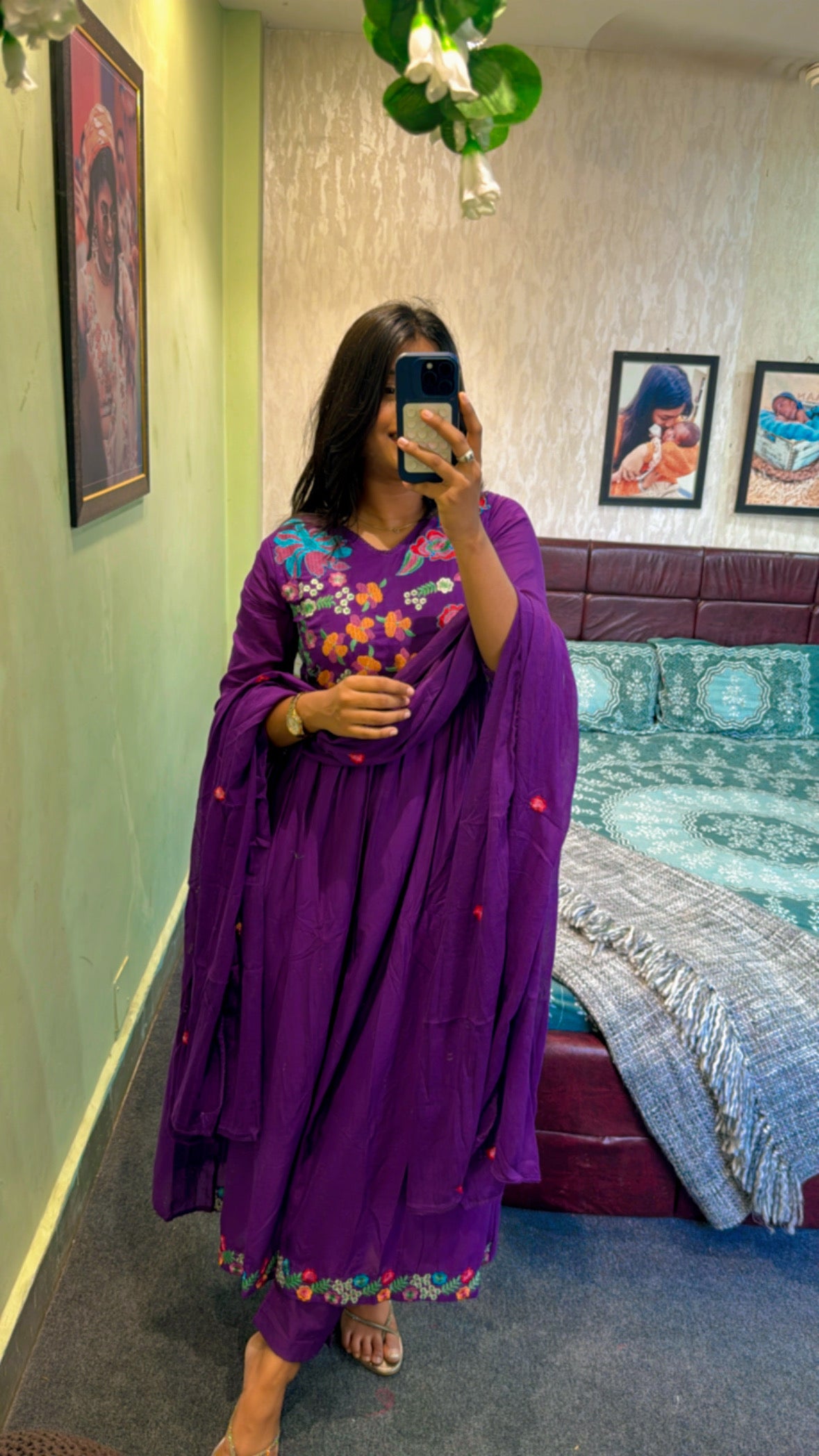 Pure Mul Cotton Embroidered Anarkali Suit