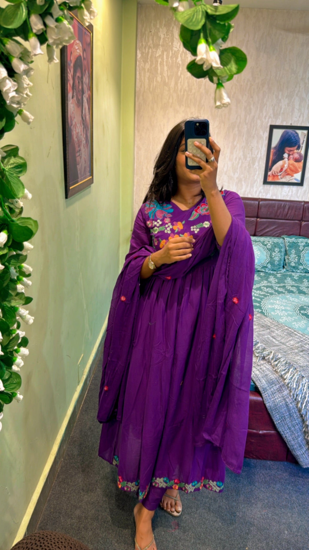 Pure Mul Cotton Embroidered Anarkali Suit