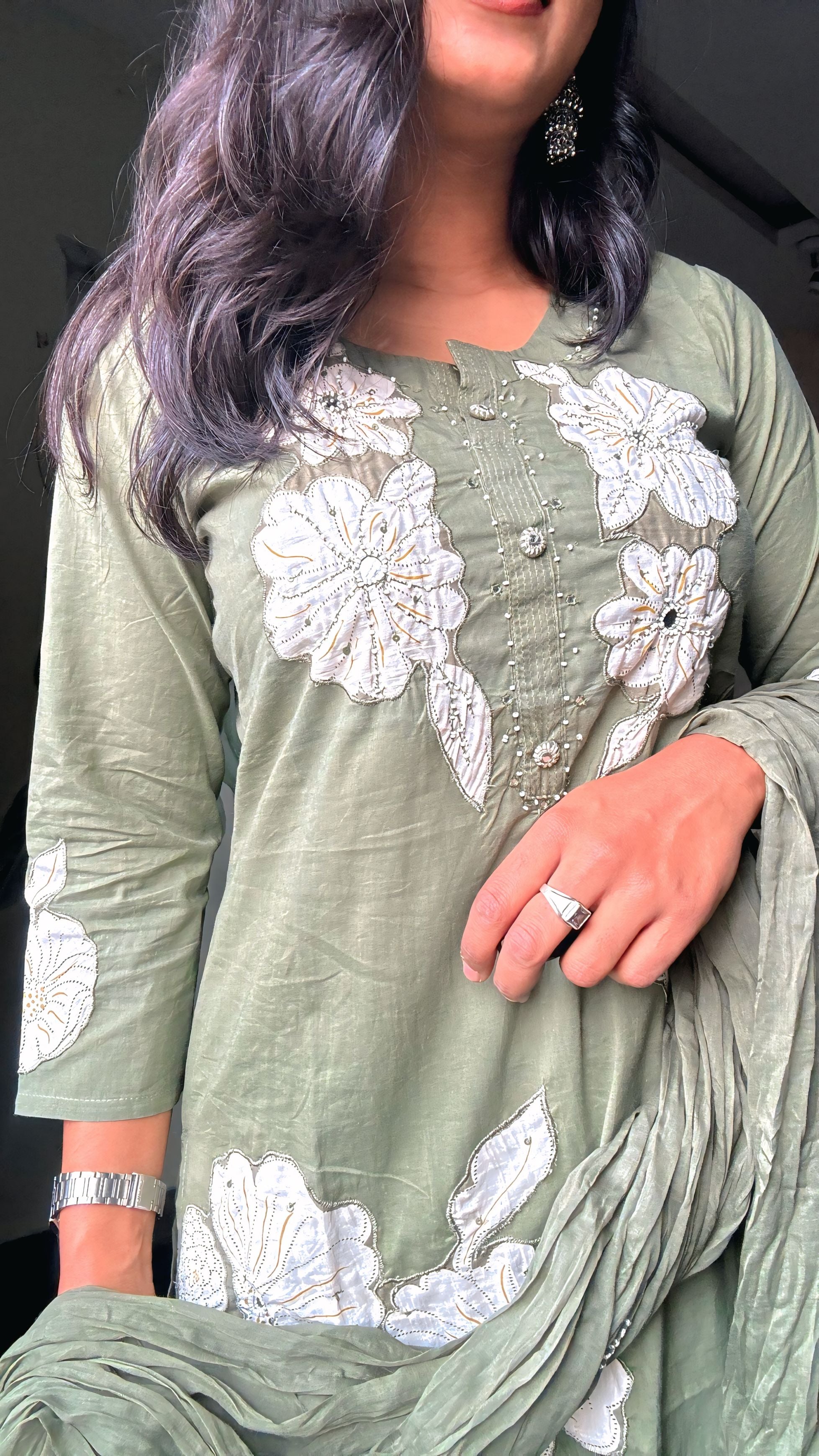 Sage Appliqué Chic Suit